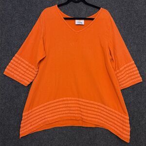 DUNES 100% Cotton Gauze Top XL Orange V-neck Relaxed Fit BOHO Beach Cruisewear